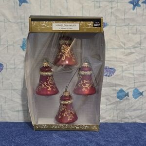 Set of 4 Glass Ornaments with Gold Accents